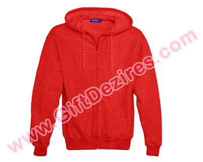 Red Sweat T Shirt with Hood, Zip and Pocket